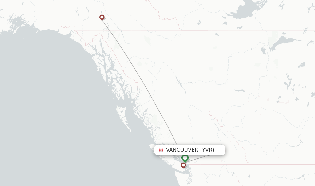 Route map with flights from Vancouver with Air North