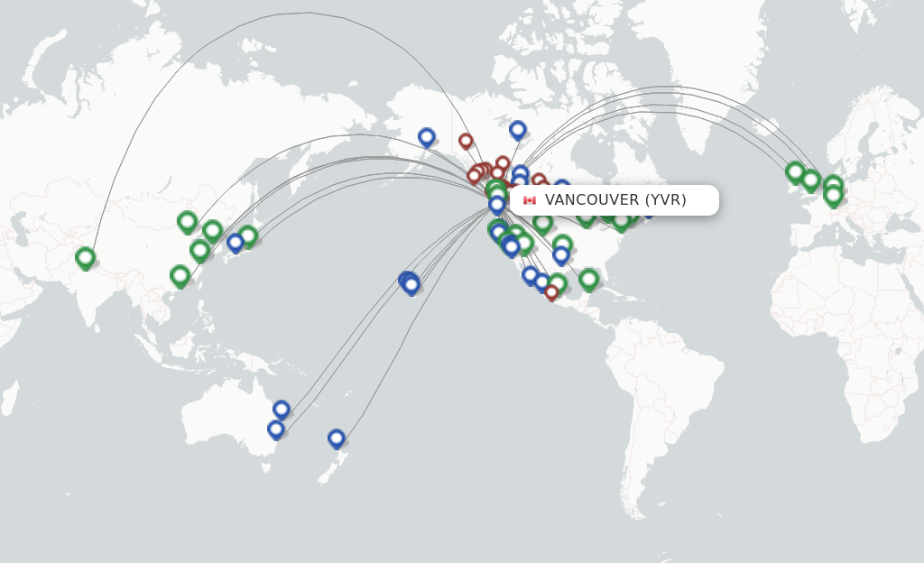 Route map with flights from Vancouver with Air Canada