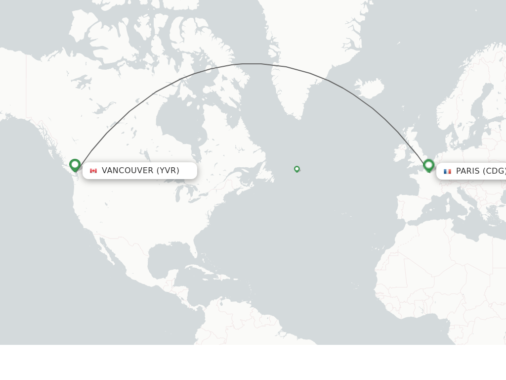 Flights from Vancouver to Paris route map