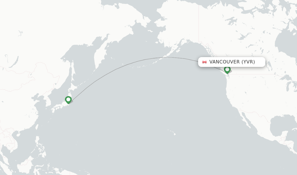 Route map with flights from Vancouver with JAL