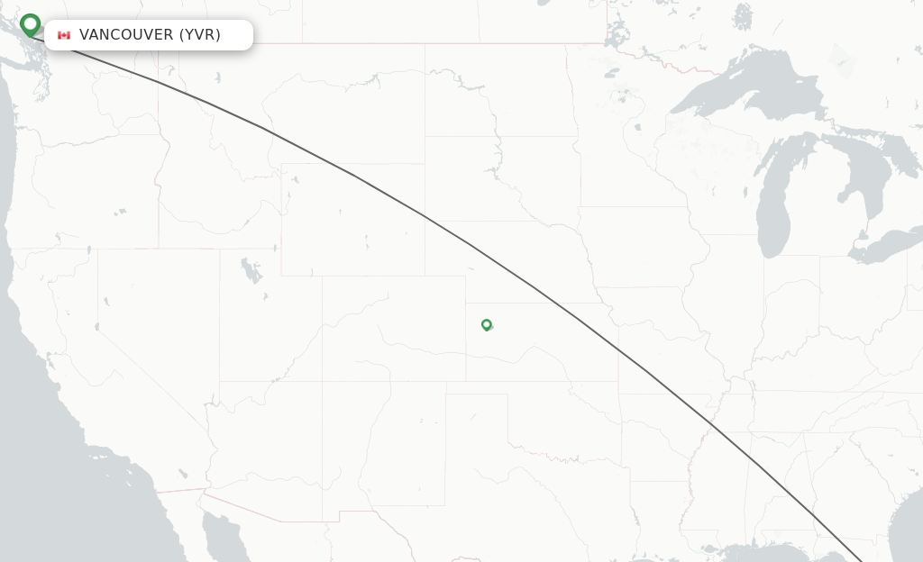 Flights from Vancouver to Orlando route map