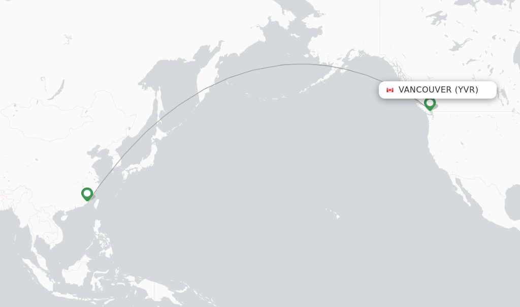 Route map with flights from Vancouver with XiamenAir