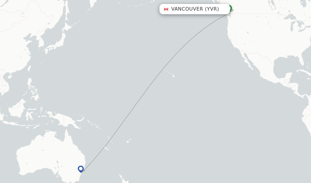 Route map with flights from Vancouver with Qantas