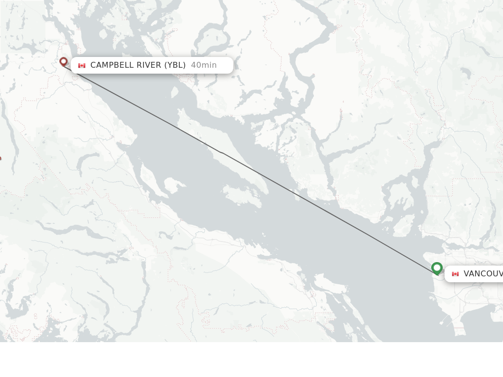 Flights from Vancouver to Campbell River route map