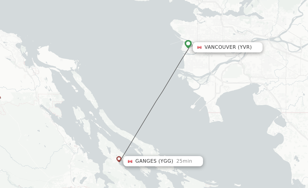 Flights from Vancouver to Ganges route map
