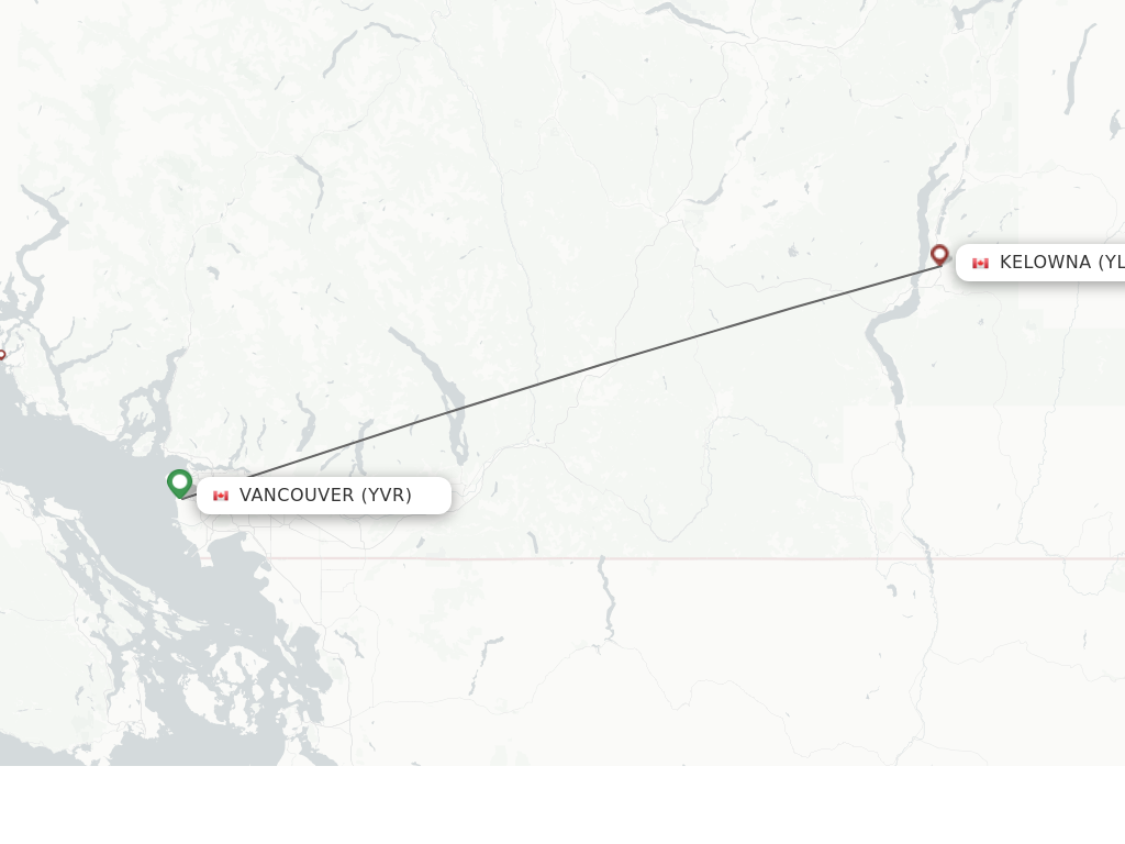Flights from Vancouver to Kelowna route map