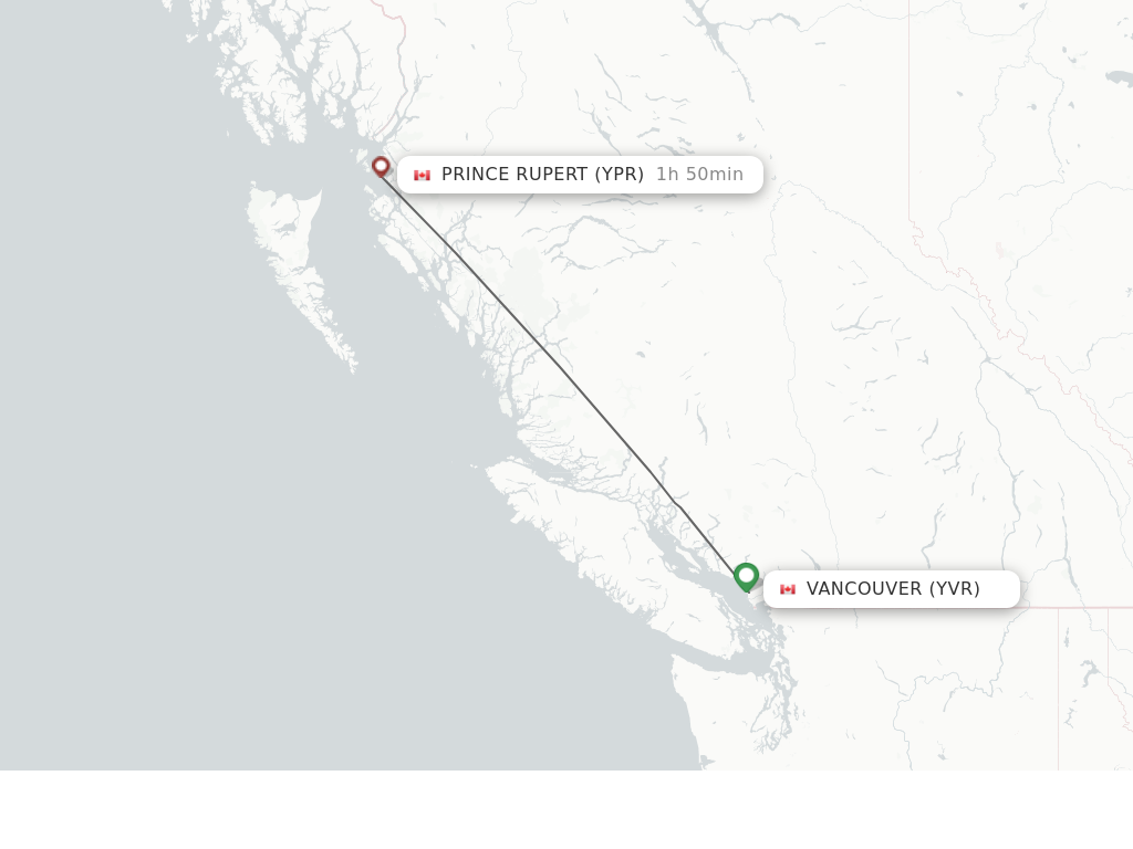 Flights from Vancouver to Prince Rupert route map