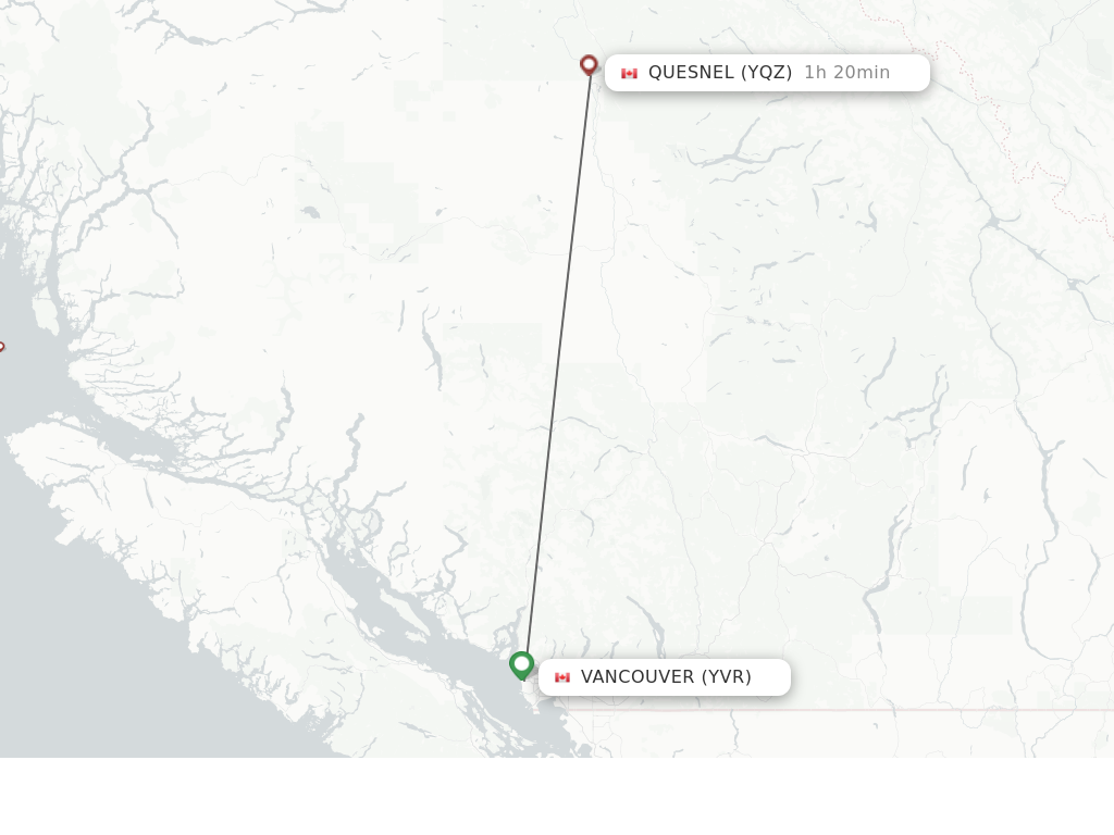 Flights from Vancouver to Quesnel route map
