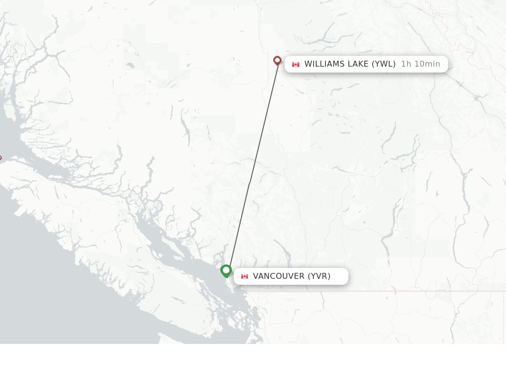 Flights from Vancouver to Williams Lake route map