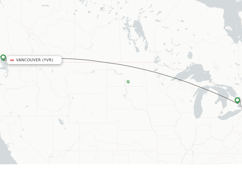 Flights from Vancouver to Toronto route map