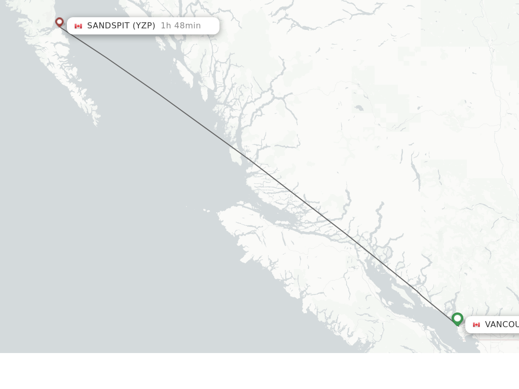 Flights from Vancouver to Sandspit route map