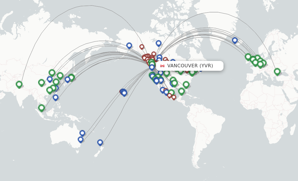 Flights from Vancouver to Melbourne route map