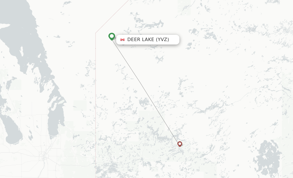 Route map with flights from Deer Lake with Bearskin Airlines