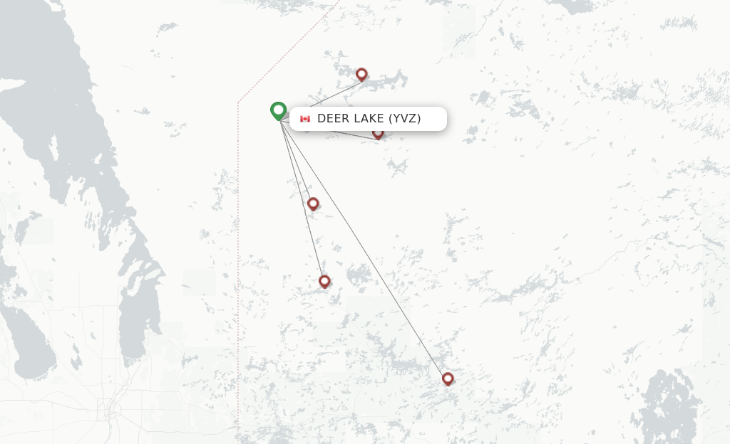 Route map with flights from Deer Lake with Wasaya Airways
