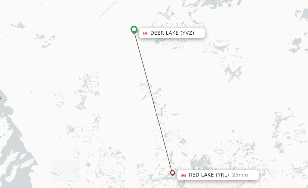 Flights from Deer Lake to Red Lake route map