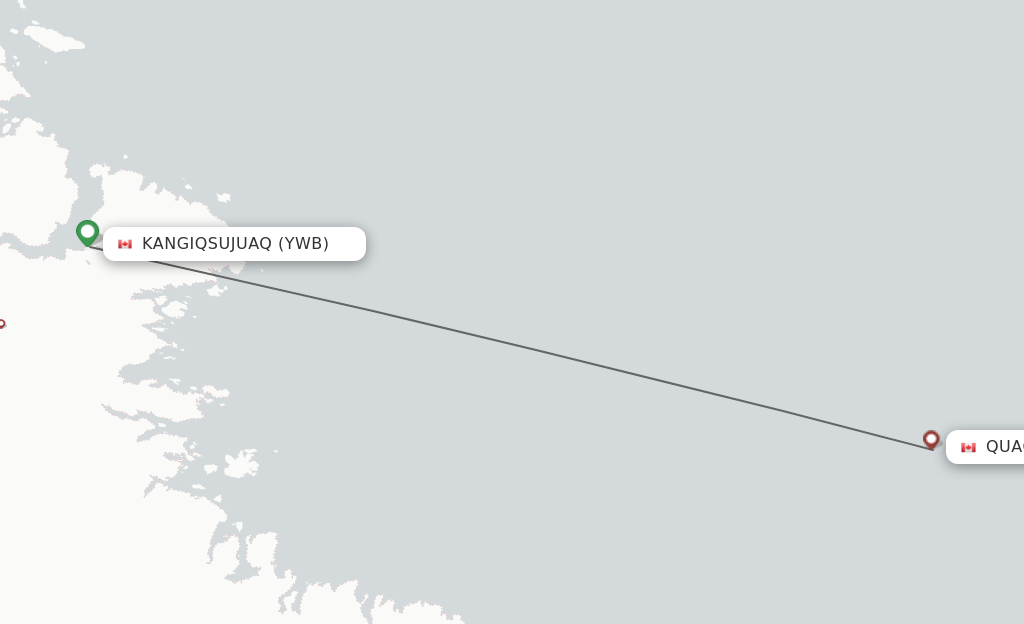 Flights from Kangiqsujuaq to Quaqtaq route map
