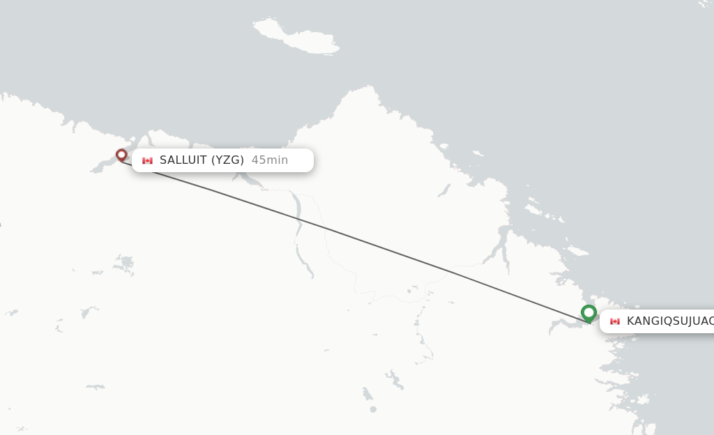 Flights from Kangiqsujuaq to Salluit route map