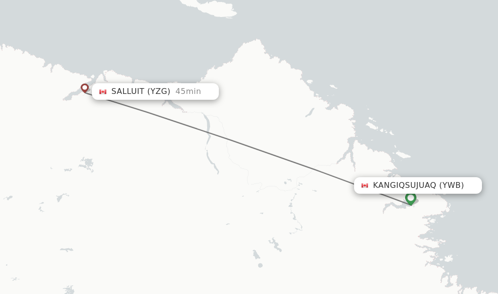 Flights from Kangiqsujuaq to Salluit route map
