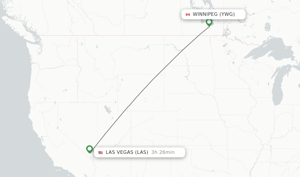 Flights from Winnipeg to Las Vegas route map