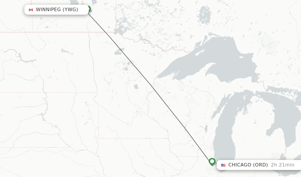 Flights from Winnipeg to Chicago route map