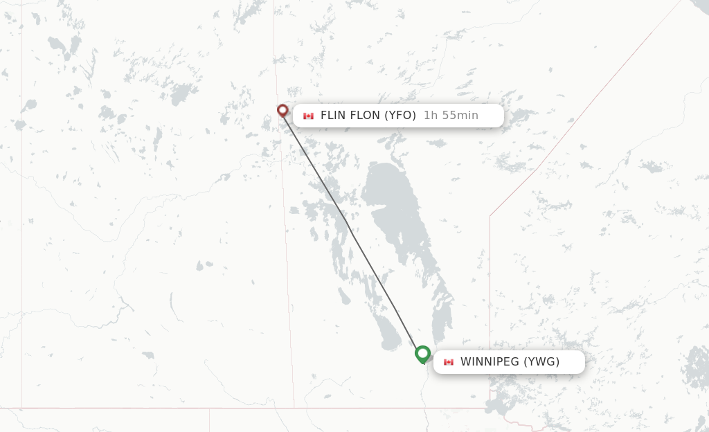 Flights from Winnipeg to Flin Flon route map