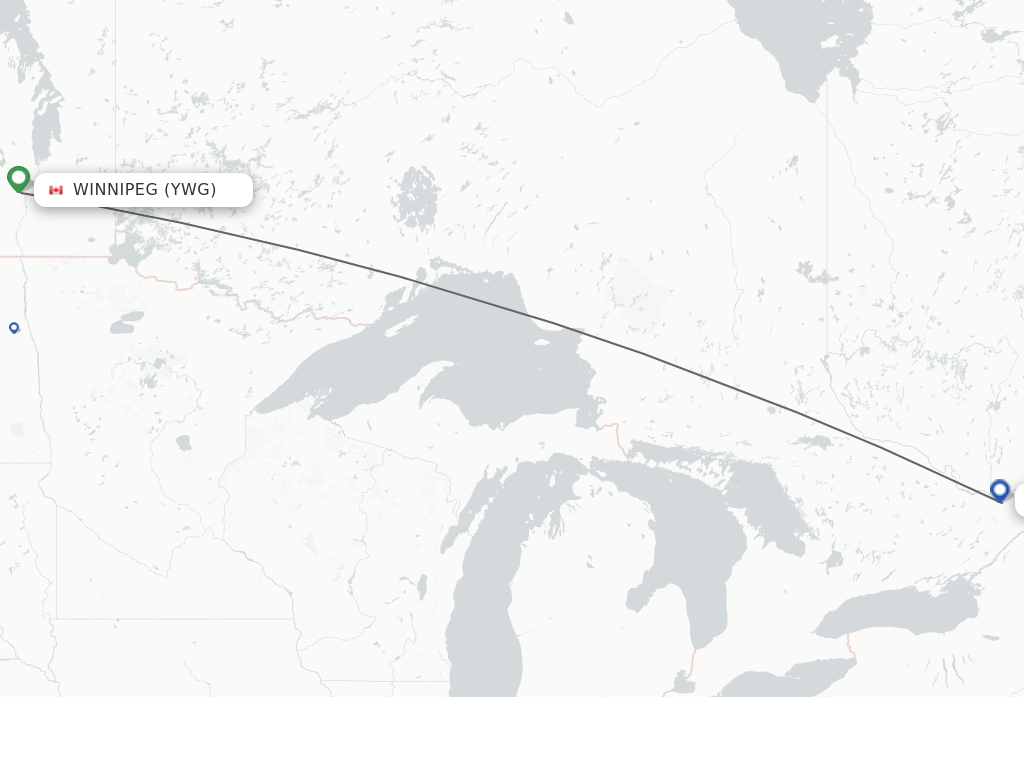 Flights from Winnipeg to Ottawa route map
