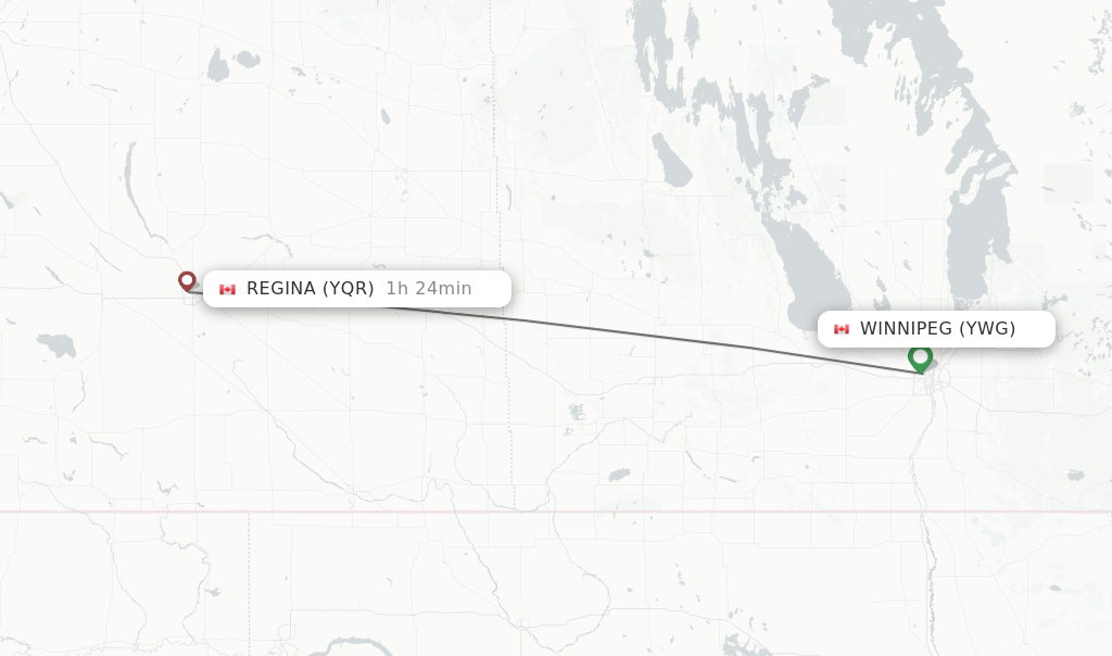 Flights from Winnipeg to Regina route map