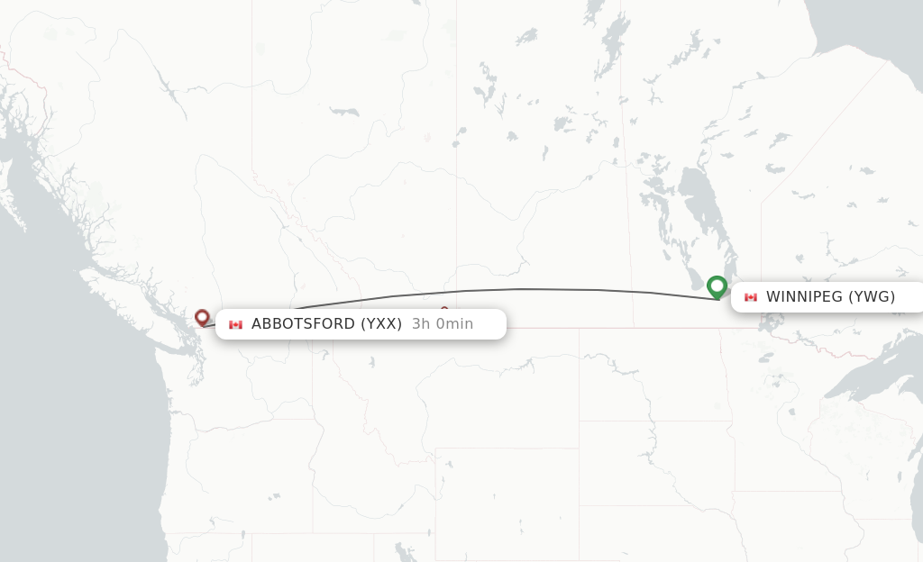 Flights from Winnipeg to Abbotsford route map