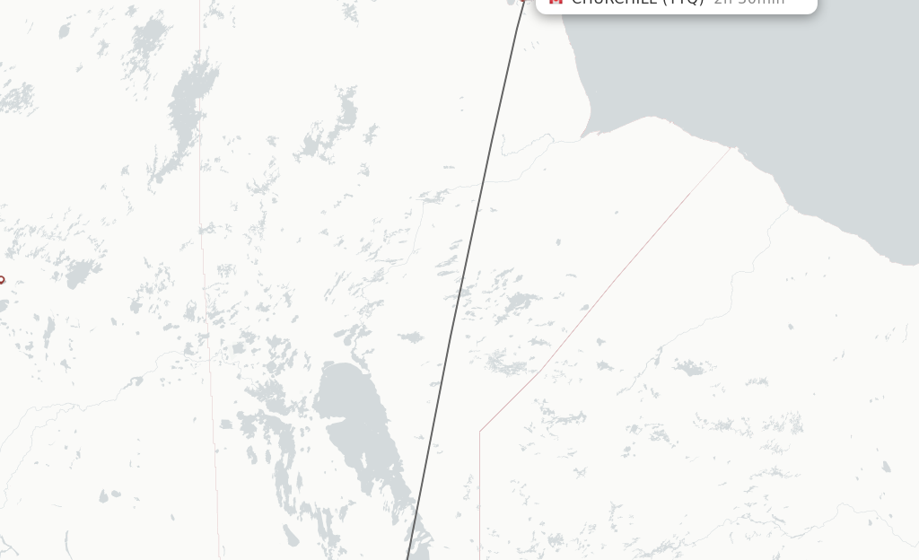 Flights from Winnipeg to Churchill route map