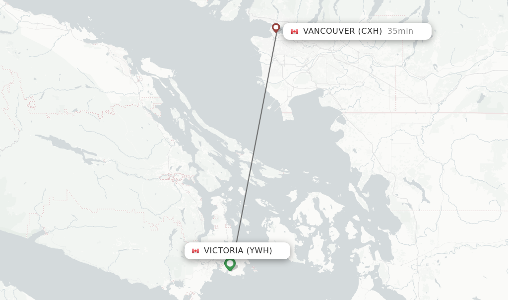 Flights from Victoria to Vancouver route map