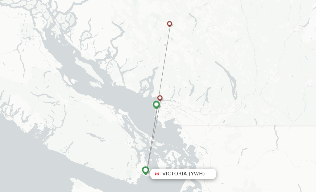 Route map with flights from Victoria with Harbour Air