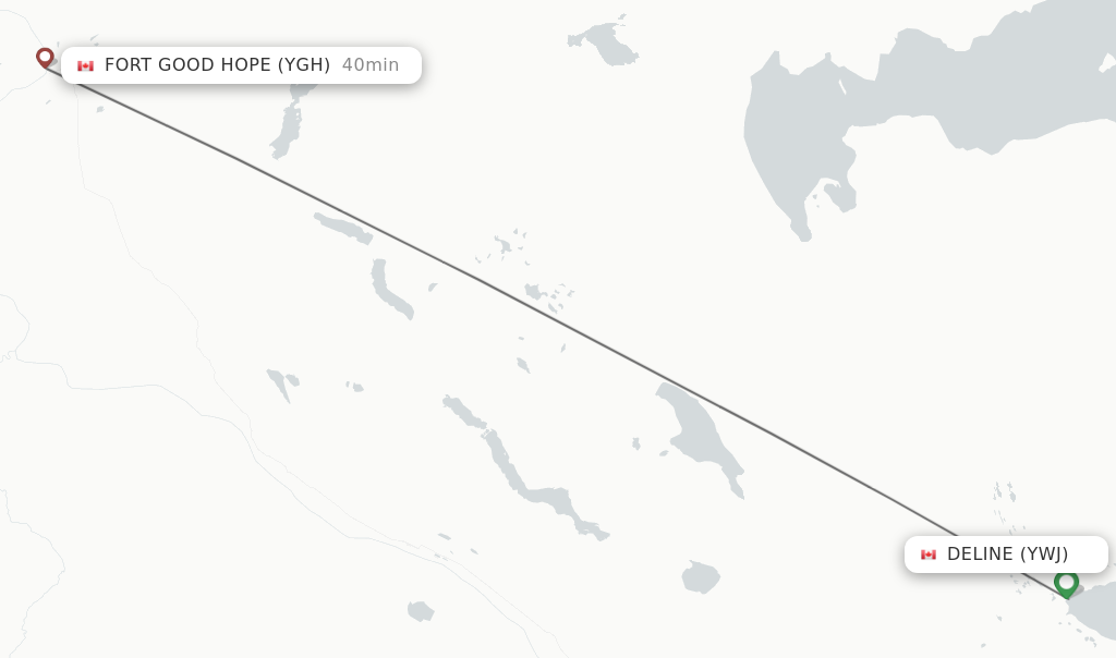 Flights from Deline to Fort Good Hope route map