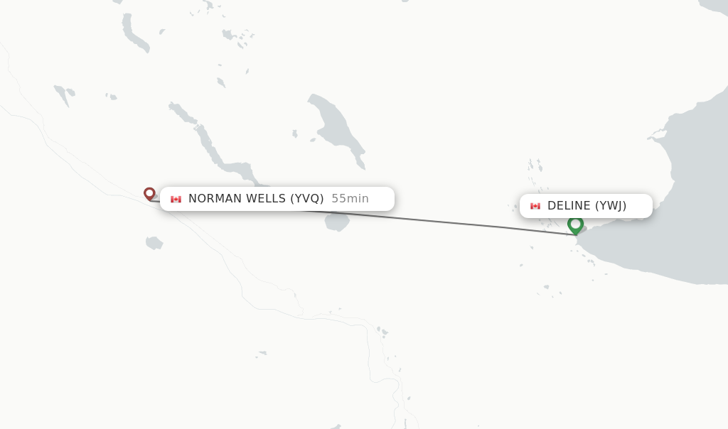 Flights from Deline to Norman Wells route map