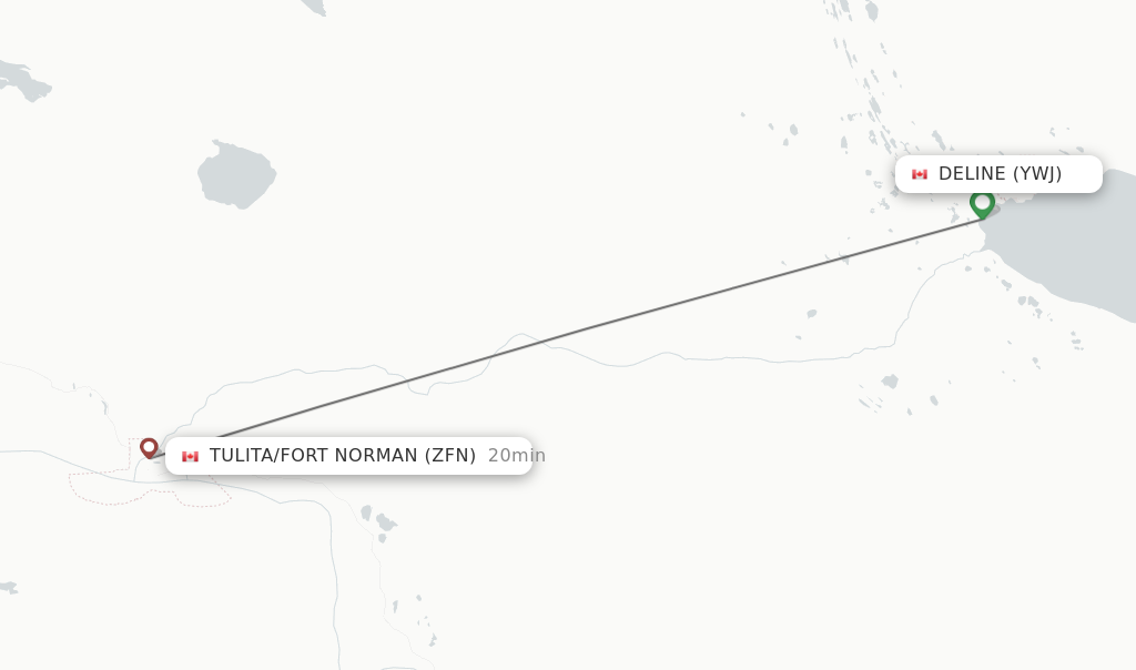 Flights from Deline to Tulita/Fort Norman route map