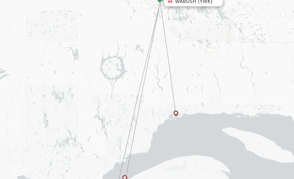 Route map with flights from Wabush with Pascan