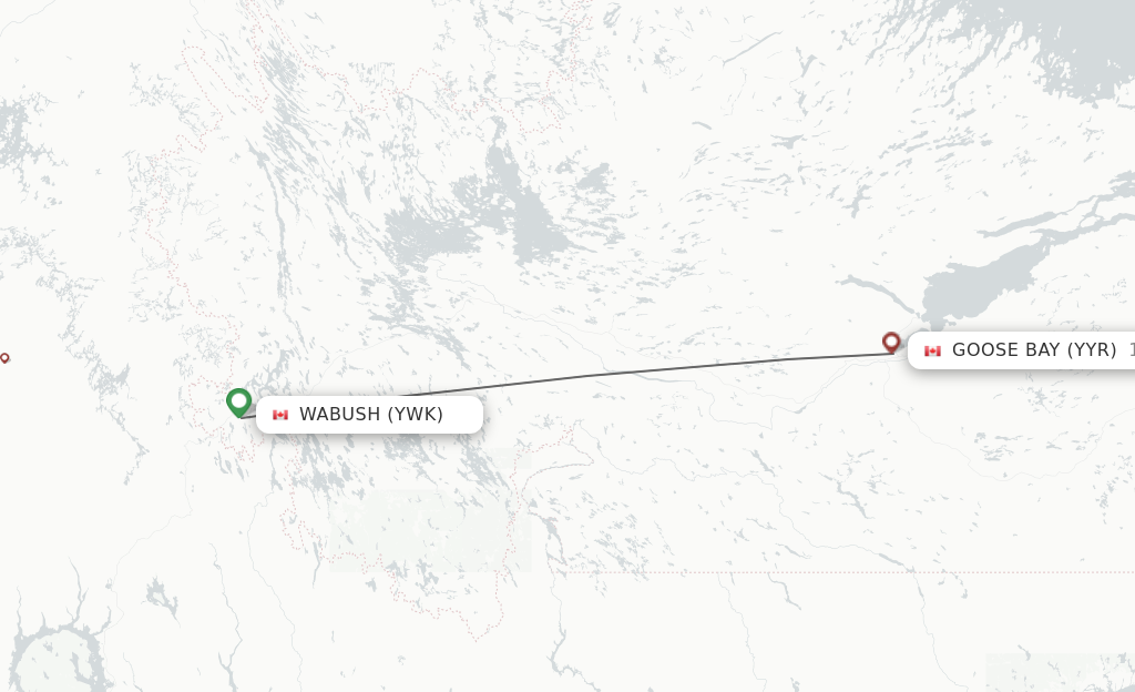 Flights from Wabush to Goose Bay route map