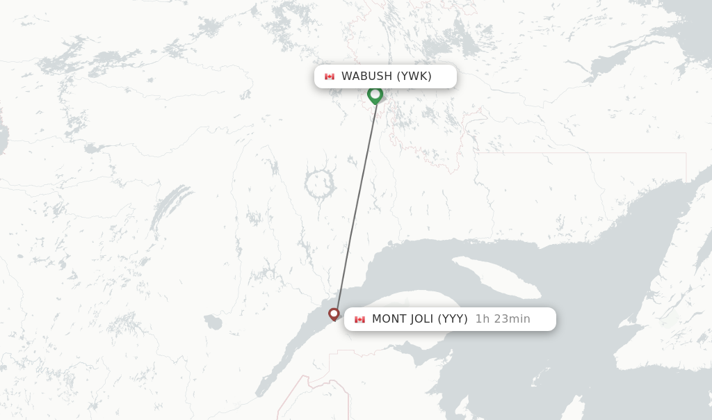 Flights from Wabush to Mont Joli route map