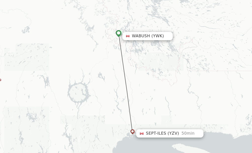 Flights from Wabush to Sept-Iles route map