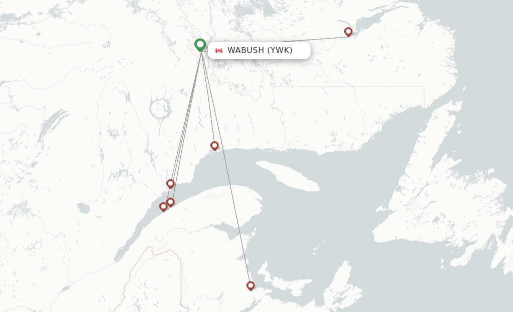 Flights from Wabush to Deer Lake route map