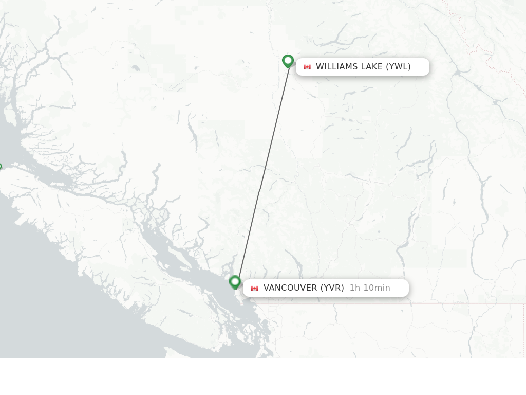 Flights from Williams Lake to Vancouver route map
