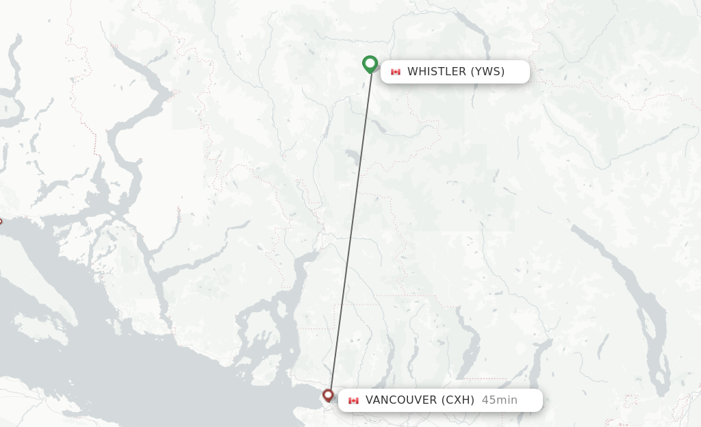 Flights from Whistler to Vancouver route map
