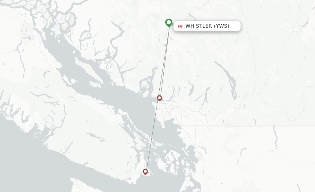 Route map with flights from Whistler with Harbour Air