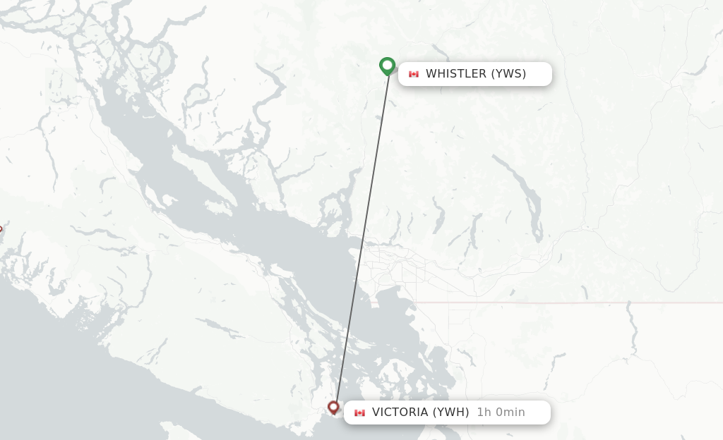Flights from Whistler to Victoria route map