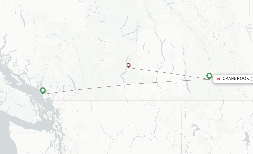 Route map with flights from Cranbrook with Pacific Coastal Airlines