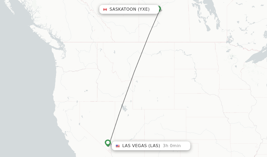 Flights from Saskatoon to Las Vegas route map