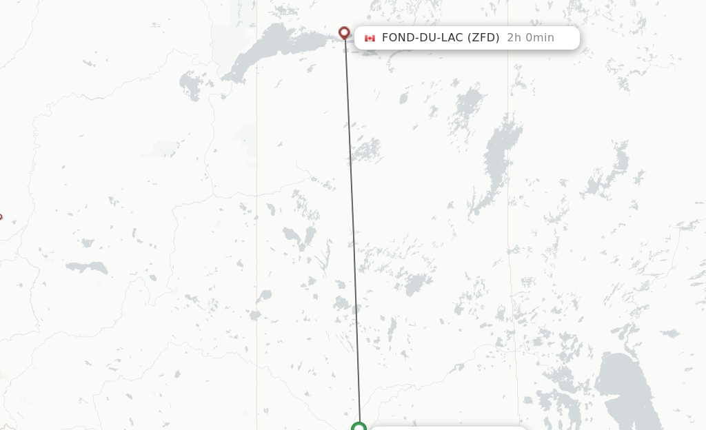 Flights from Saskatoon to Fond Du Lac route map