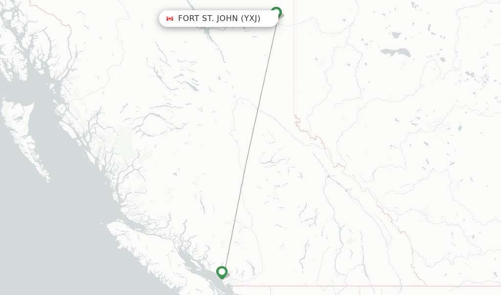 Route map with flights from Fort St. John with Air Canada