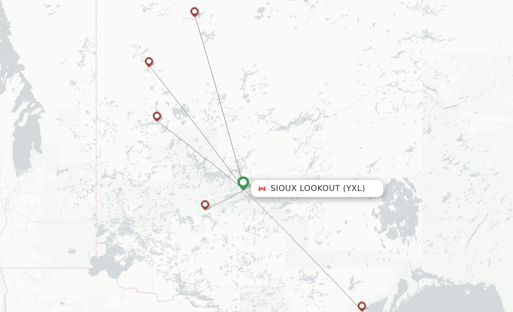 Route map with flights from Sioux Lookout with Bearskin Airlines