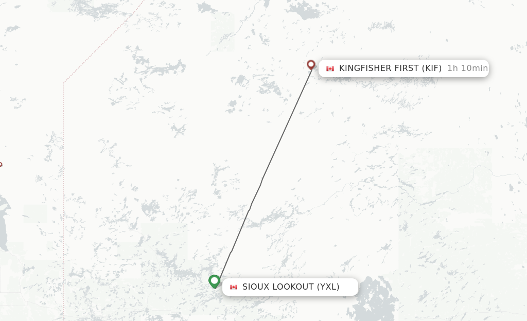 Flights from Sioux Lookout to Kingfisher Lake route map