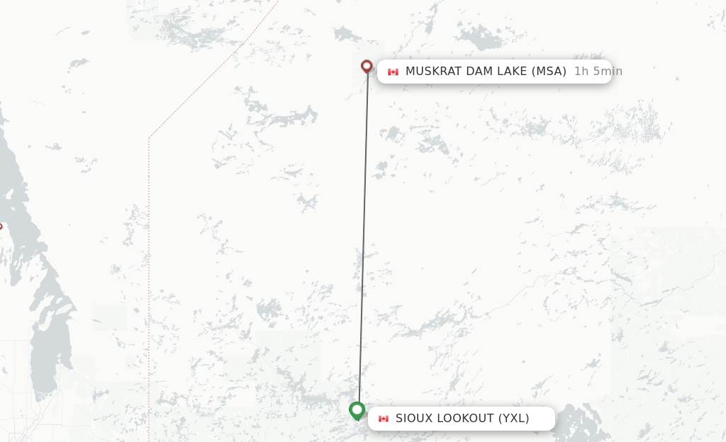 Flights from Sioux Lookout to Muskrat Dam Lake route map